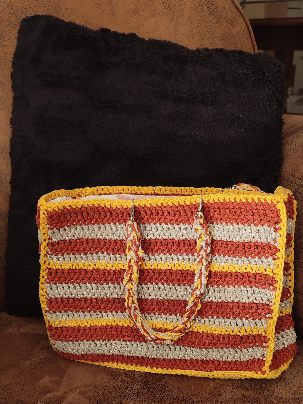 Sac Edevylne - jaune, brique et beige argenté