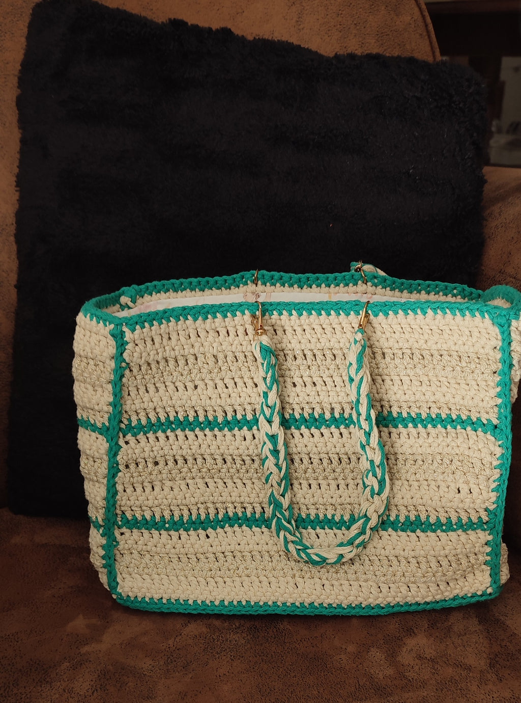 Sac Edevylne - Turquoise, beige et beige doré