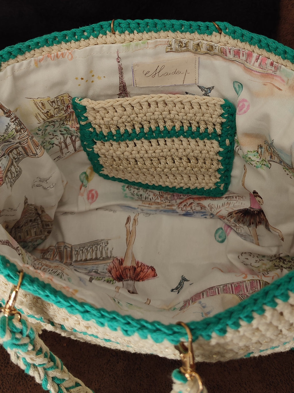 Sac Edevylne - Turquoise, beige et beige doré